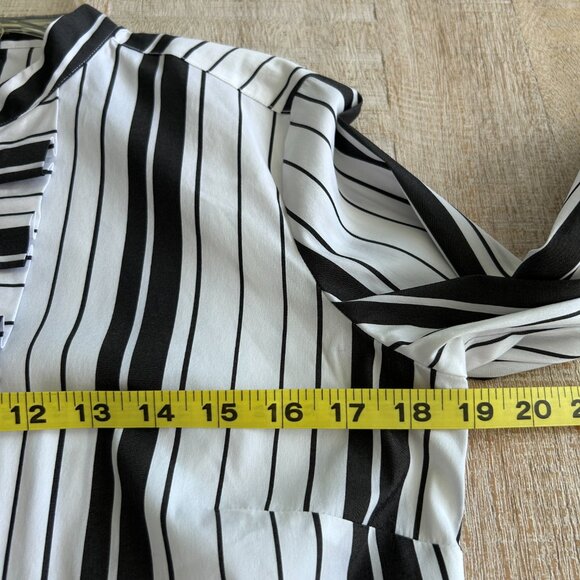 Ann Taylor Black White Striped Ruffle Long Sleeve Cotton Shirt/Blouse/Top Size 6 - Picture 7 of 9